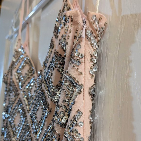 Basix Black Label spaghetti strap beaded Diamond Cocktail Dress - Size 4 - Picture 3 of 9